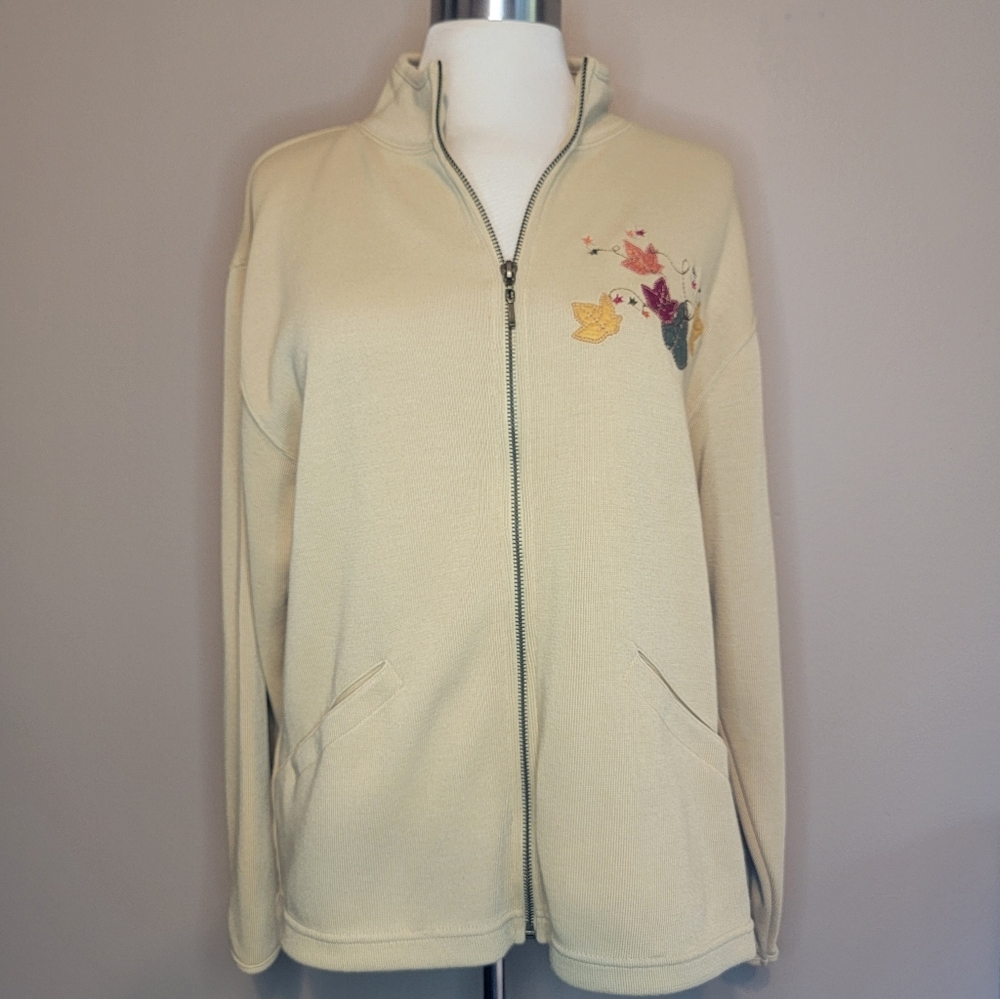 Embroidered‎ Lighthouse Apparel Sweater Full Zip Small Autumn Leaves Vintage 90s